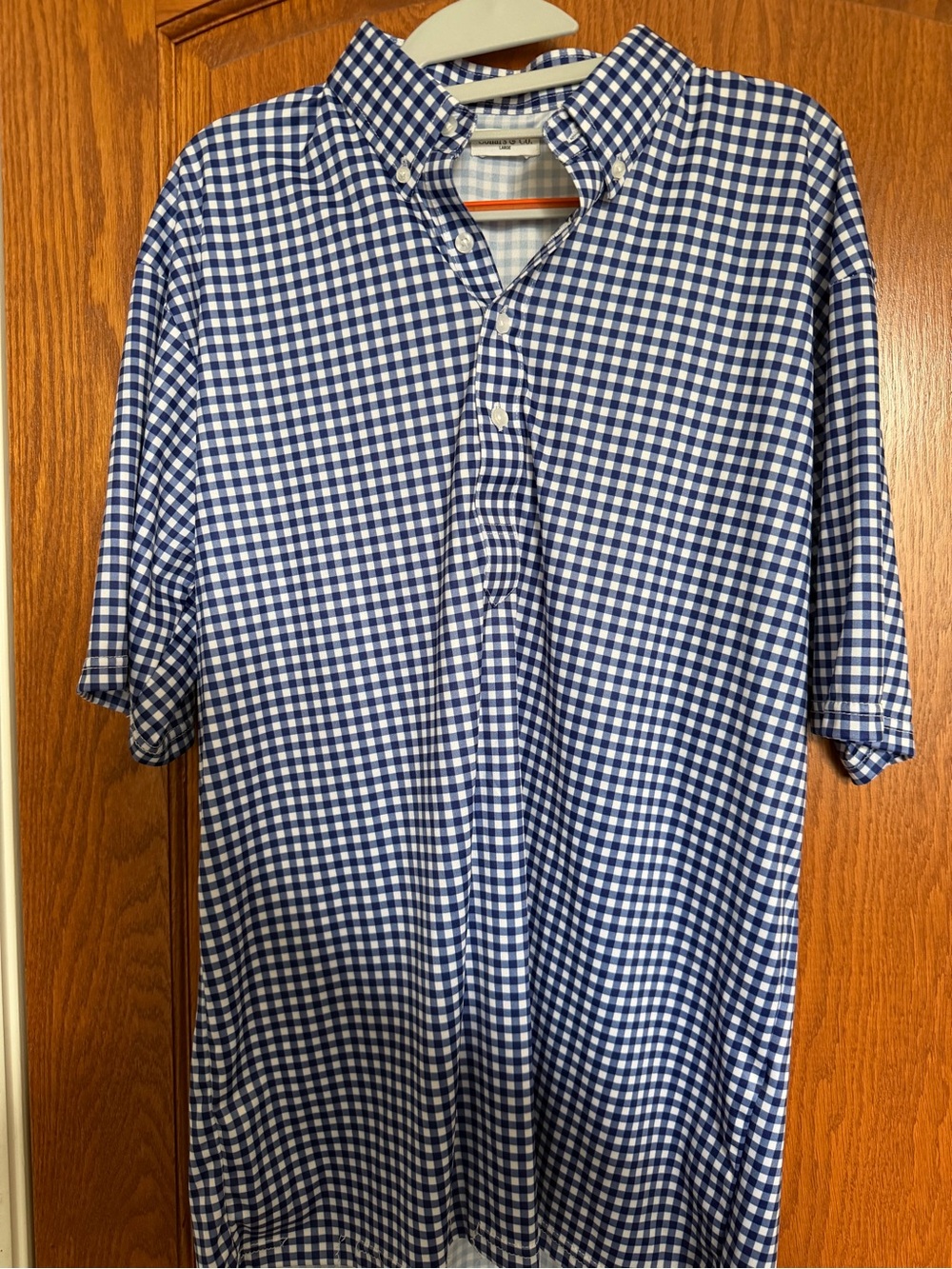 Men's Blue Gingham Short-Sleeve Polo - Button-Down Collar
